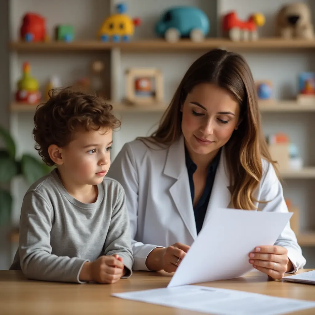 Зображені фахівець і дитина, підготовка до школи