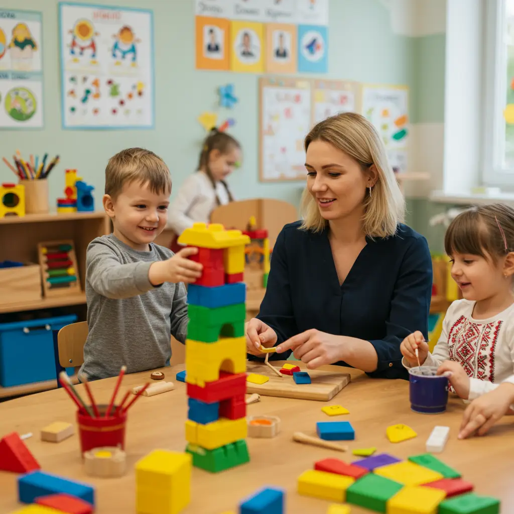 Фото щасливої родини під час навчання за столом з книгою